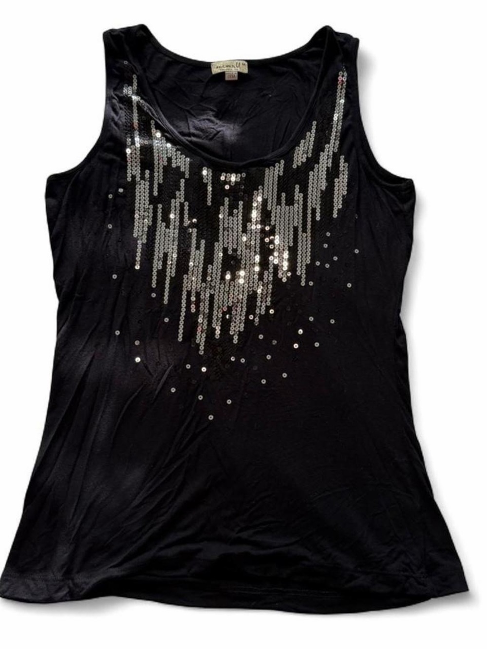 ONE WORLD Black Tank Top with Silver Sequin Accent